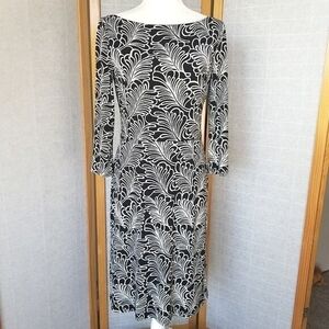 ABS Collection Midi Dress Boat Neck Stretch Knit Full Skirt 3/4 Sleeves Medium